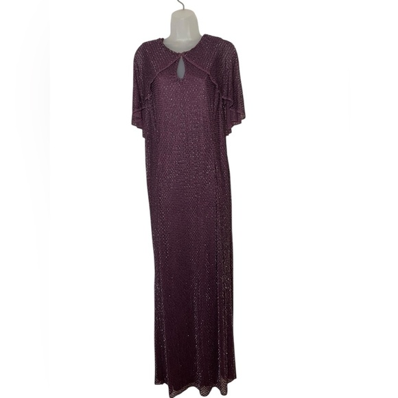 Mac Duggal New 5948 Purple Cape Sleeve Embellished Gown Size 16 - Picture 2 of 5